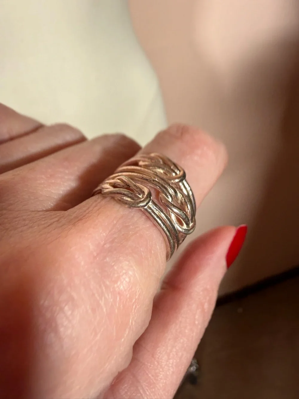 Vintage Sterling Silver Oversized Triple Love Knot Modernist Wide Band Ring Sz7